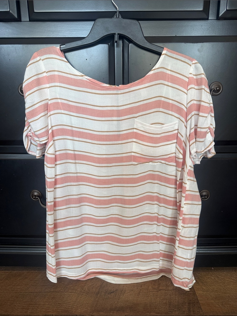 LC Lauren Conrad Pink & Cream Striped Short Sleeve Top